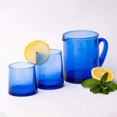 Verre ffar et carafe petite bleu